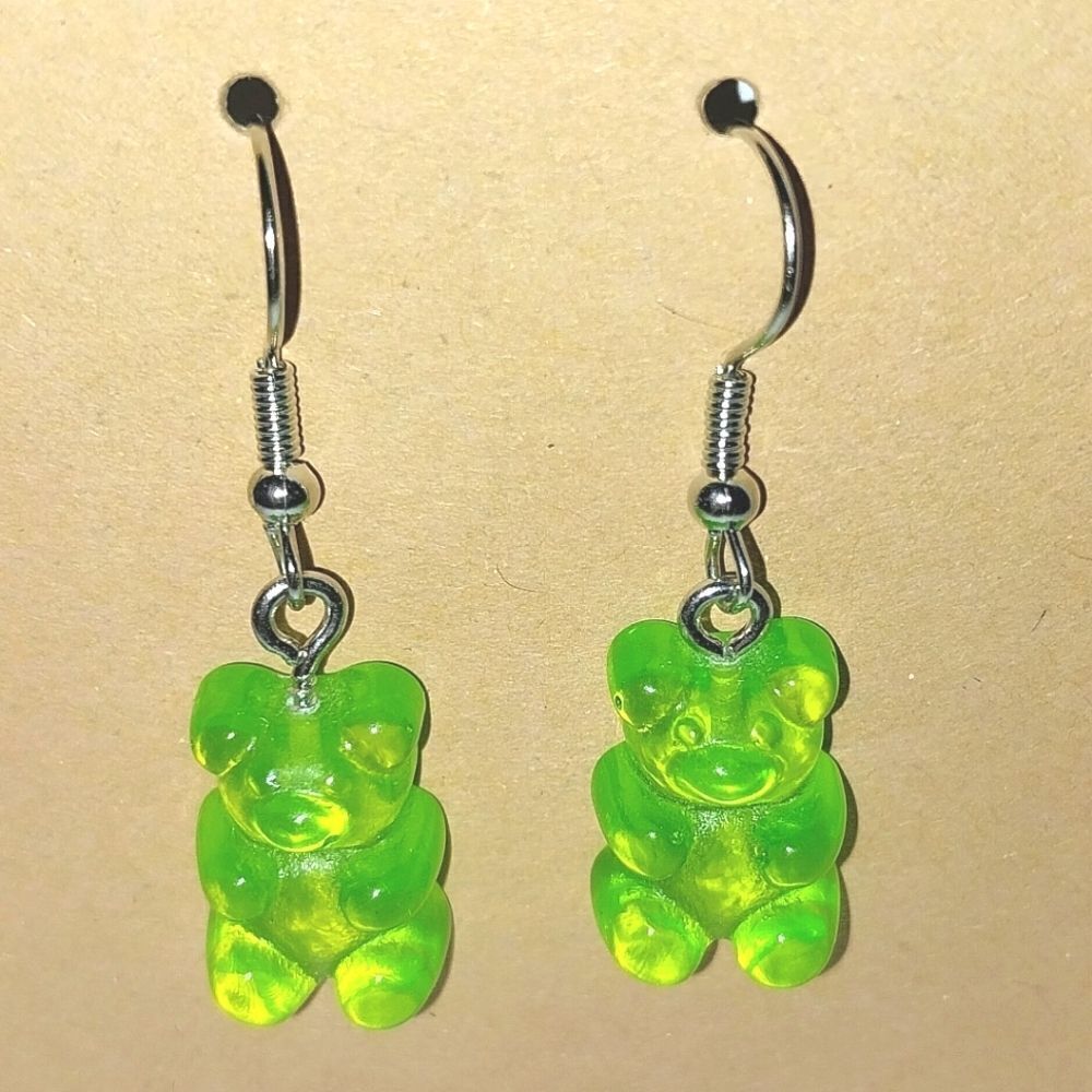 Hand crafted Green Gummy Dangle Earrings - Picture 4 of 4